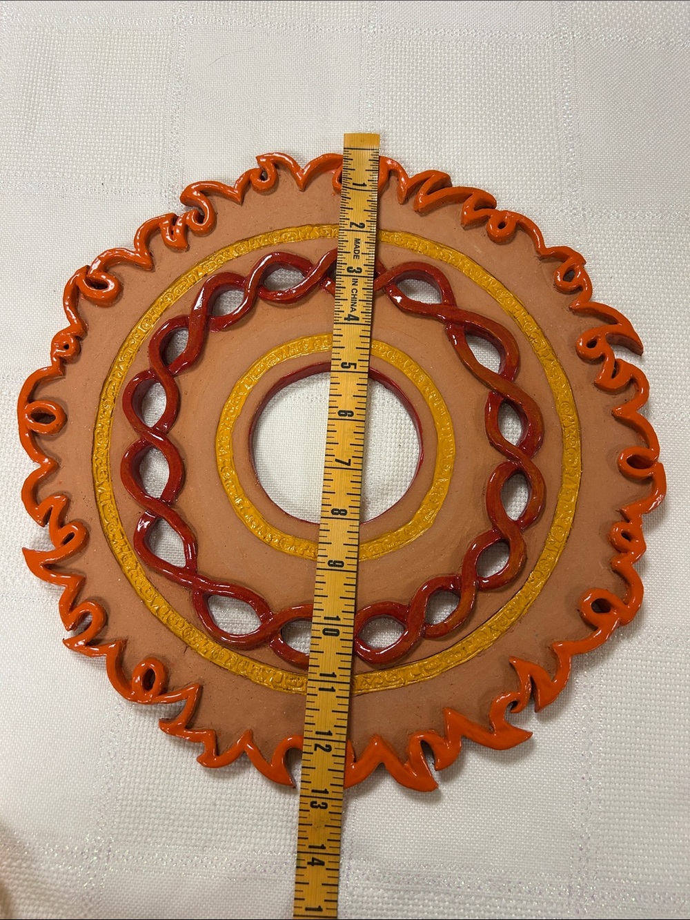 Handcrafted Sunburst Ceramic Wall Accent in Orange and Terracotta image 2